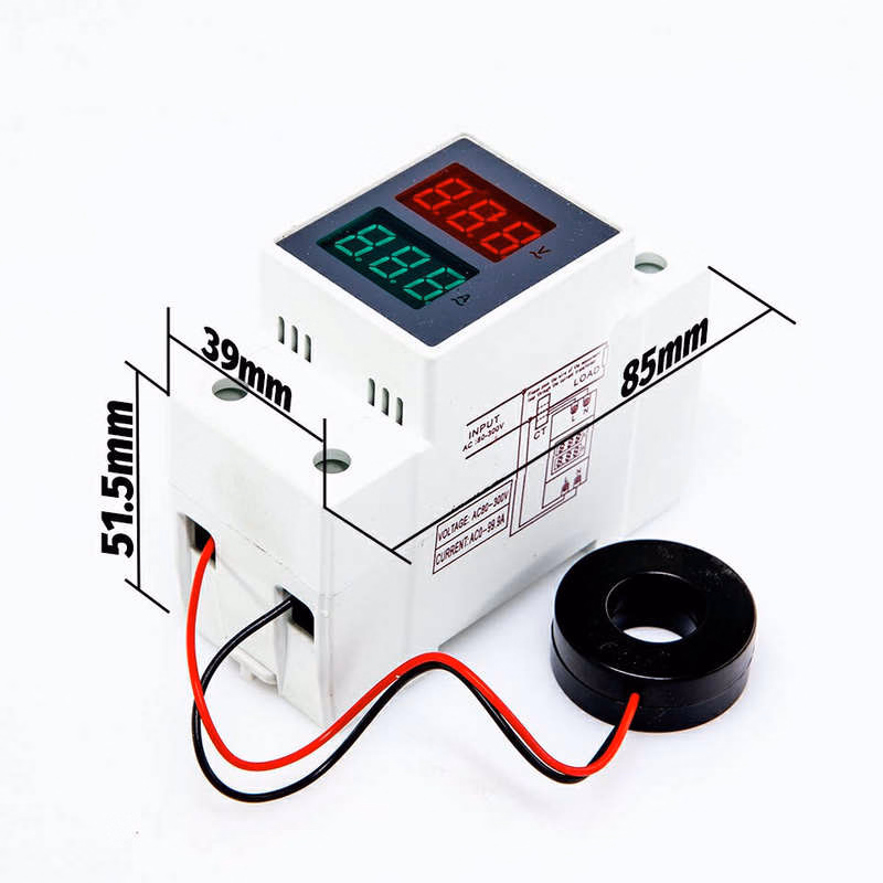 Voltmeter and Current Panel with LED Display and Transformer DIN Rail AC 80-300V 0-99 a